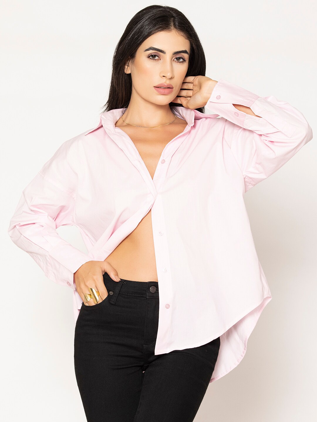 

Lounge Dreams Pure Cotton Oversized Poplin Shirt, Pink