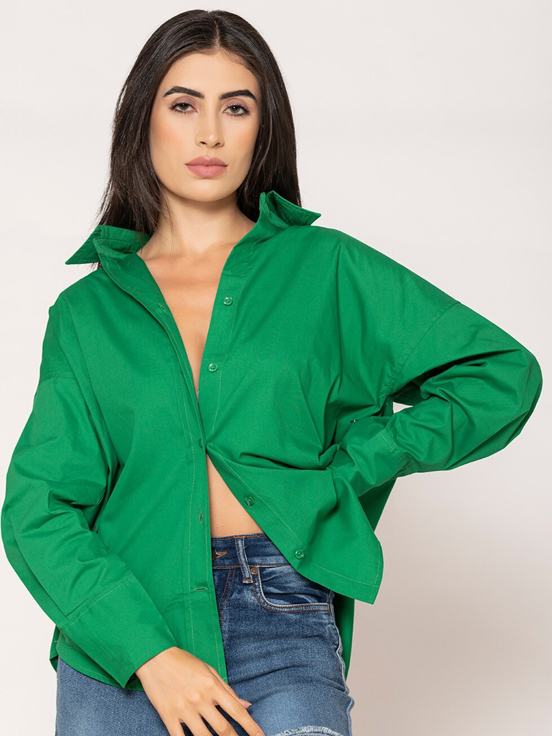 

Lounge Dreams Pure Cotton Oversized Poplin Shirt, Green