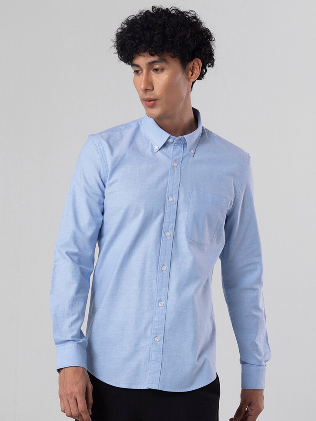 

Snitch Blue Button Down Collar Cotton Slim Fit Casual Shirt