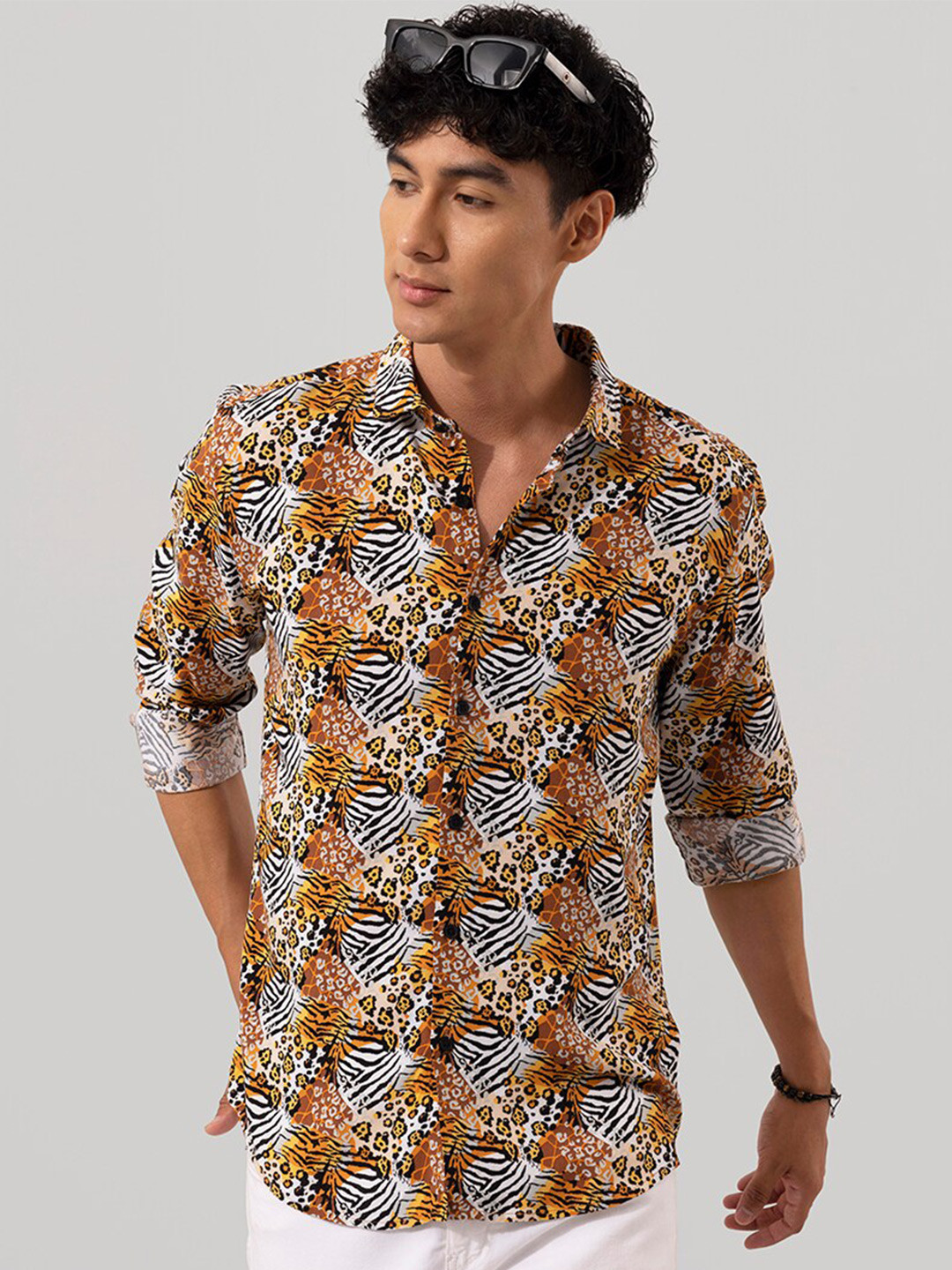 

Snitch Orange & Black Animal Printed Slim Fit Casual Shirt