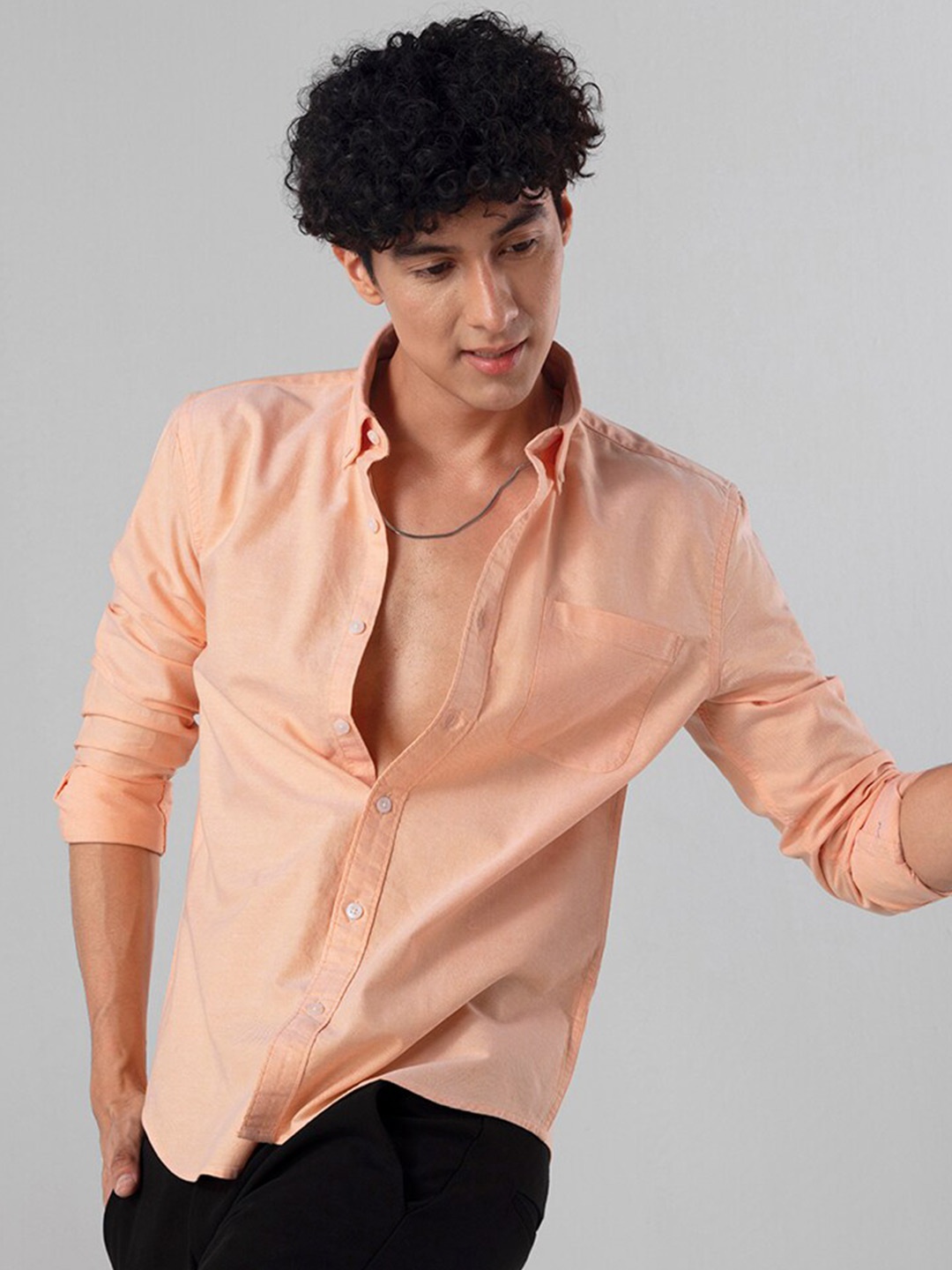 

Snitch White Slim Fit Linen Casual Shirt, Orange