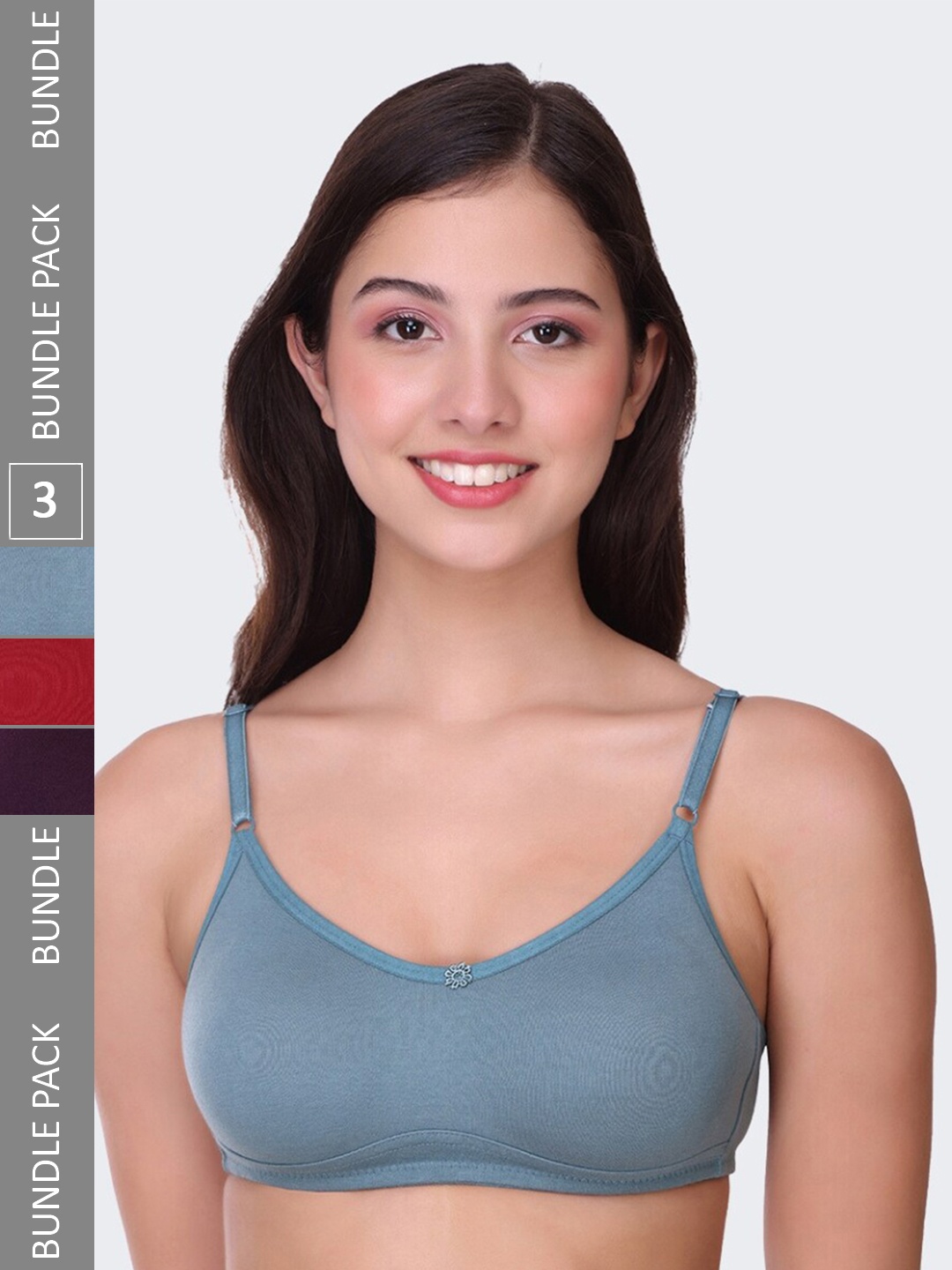 

POOJA RAGENEE Pack Of 3 Full Coverage Wireless Bras, Red