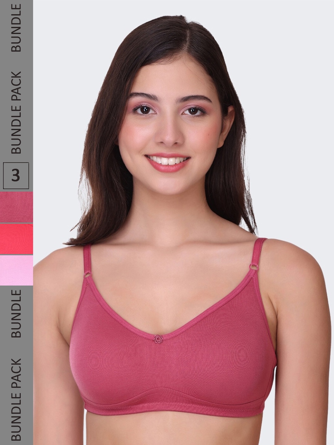 

POOJA RAGENEE Pack Of 3 Full Coverage Wireless Bras, Pink
