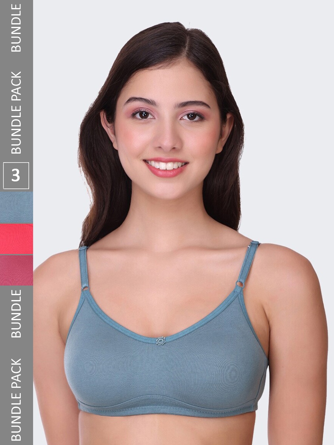 

POOJA RAGENEE Pack Of 3 Full Coverage Wireless Bras, Blue