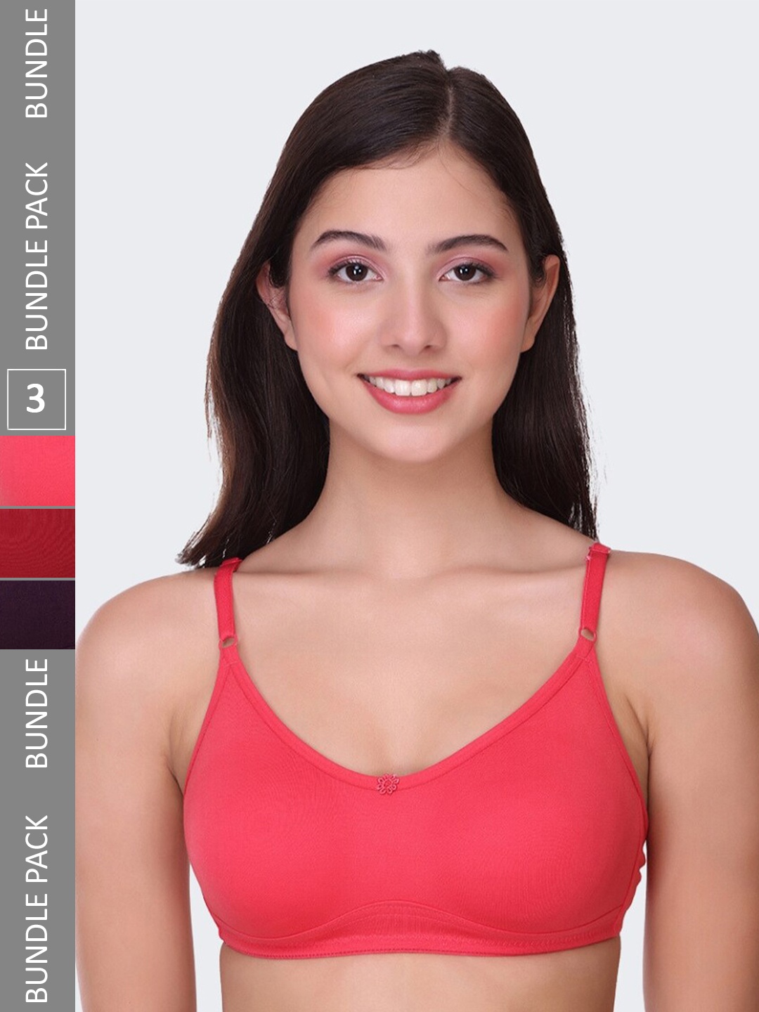 

POOJA RAGENEE Pack Of 3 Full Coverage Seamless Wireless Bras MQ3027B_3P_MR_WN_CRL_28B, Maroon