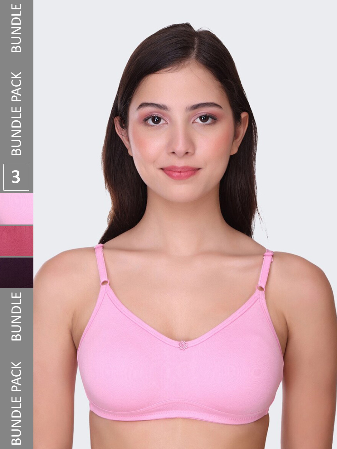 

POOJA RAGENEE Pack Of 3 Full Coverage Wireless Bras, Pink