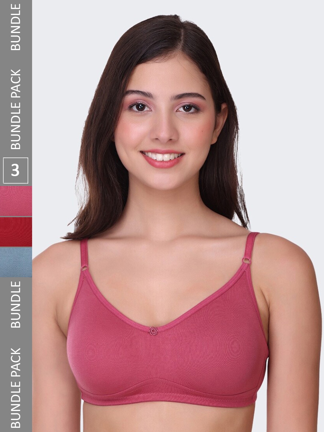 

POOJA RAGENEE Pack Of 3 Full Coverage Seamless Wireless Bras MQ3027B_3P_DPK_TL_MR_28B, Pink