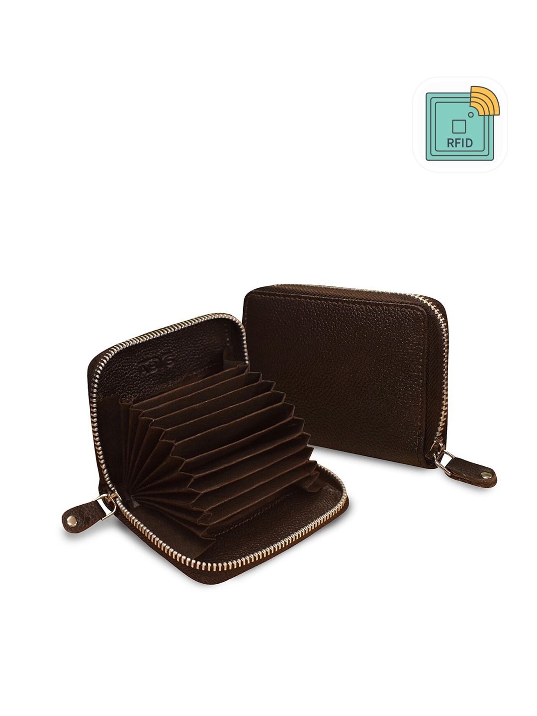 

ABYS Zip Detail Leather Zip Around Wallet, Coffee brown