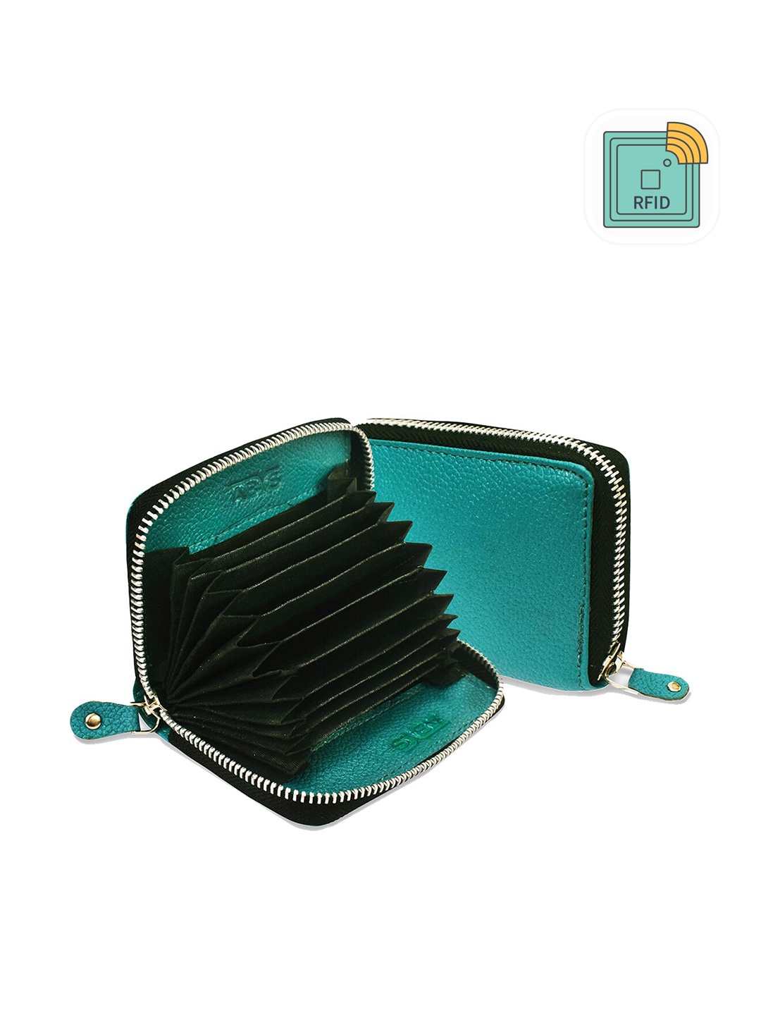 

ABYS Genuine Leather Zip Around RFID Wallet, Teal