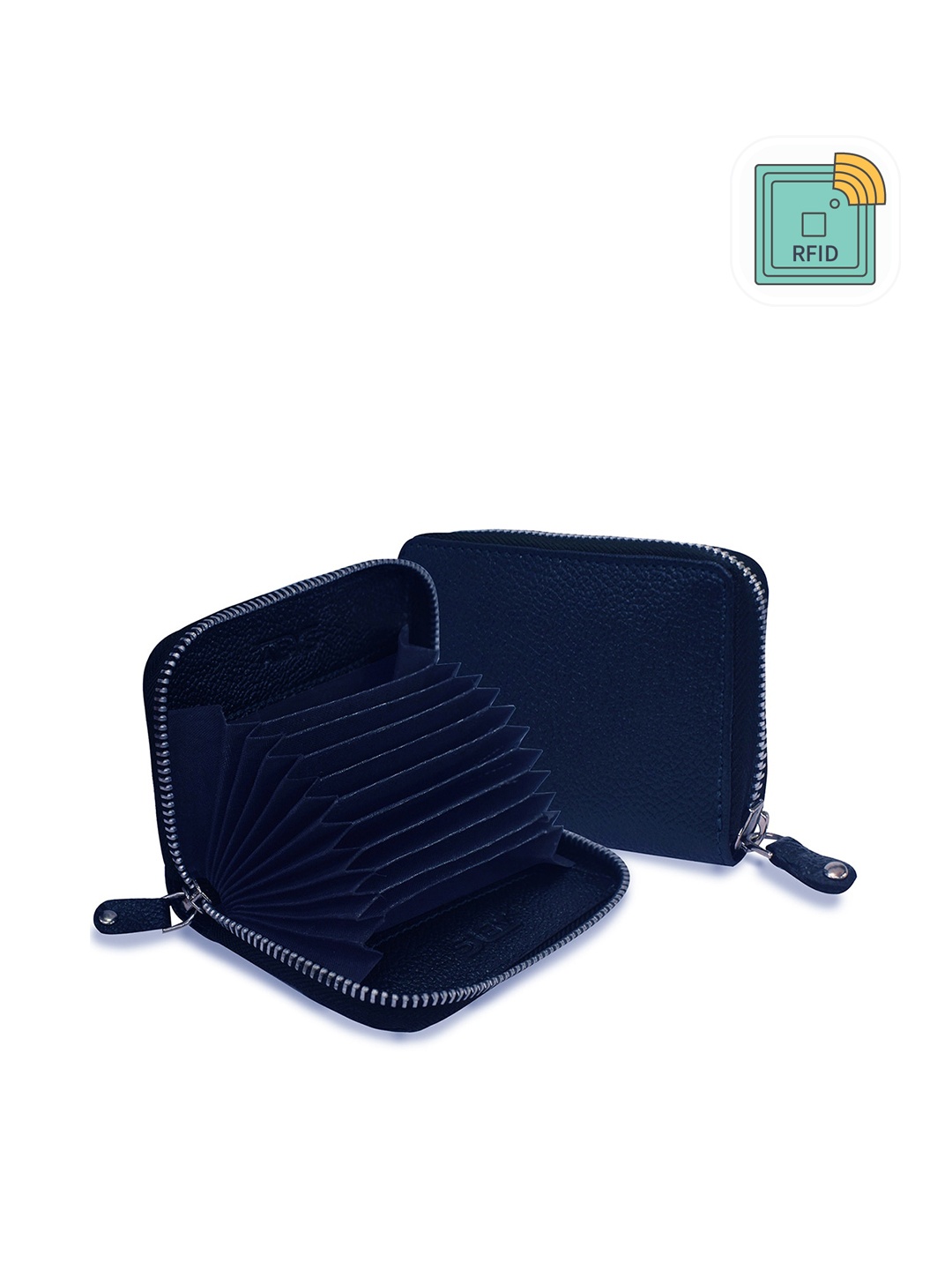 

ABYS Genuine Leather Zip Around RFID Wallet, Blue
