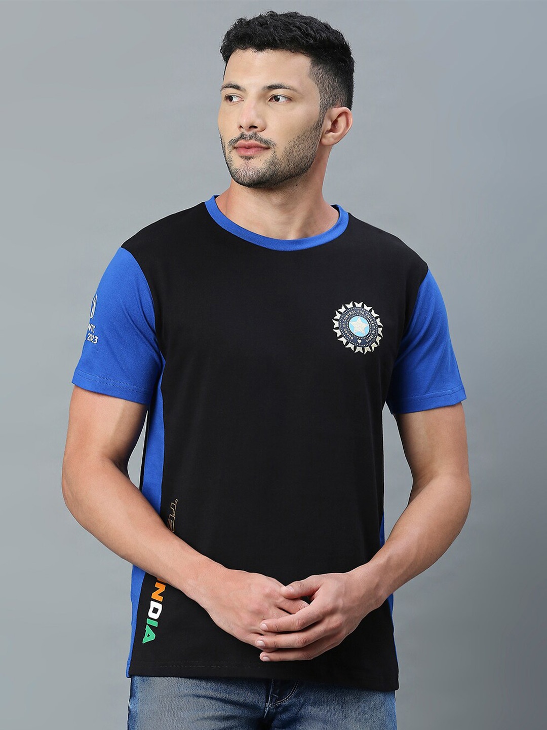 

FanCode ICC Test World Cup Men Colourblocked Bio Finish T-shirt, Black