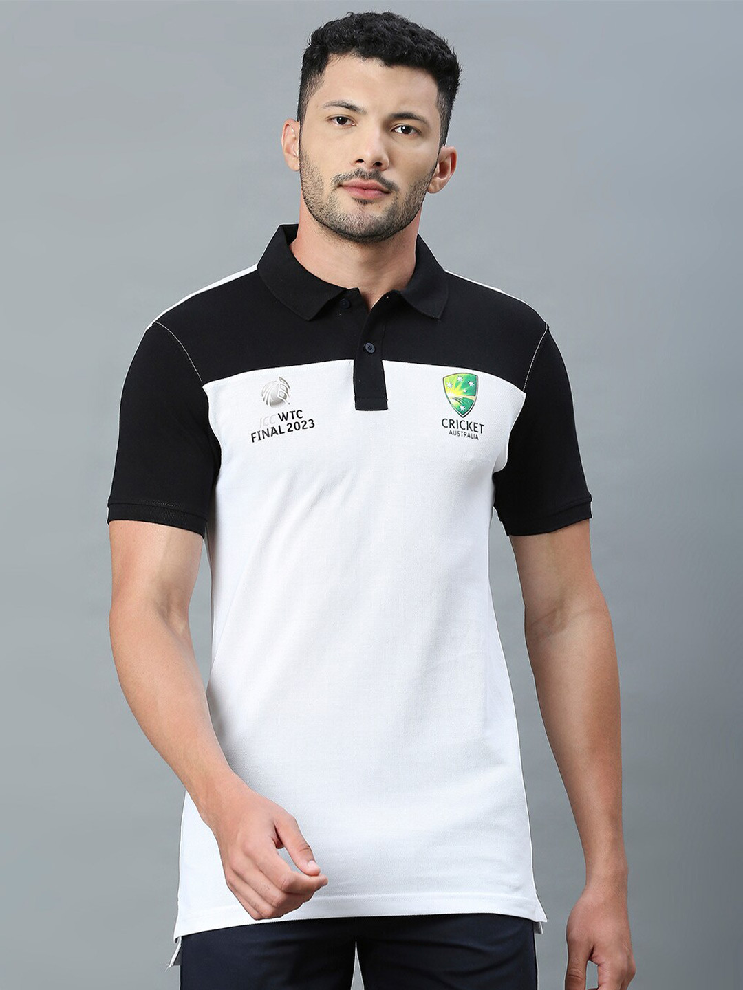 

FanCode ICC Test World Cup Men Colourblocked Polo Collar Bio Finish T-shirt, White