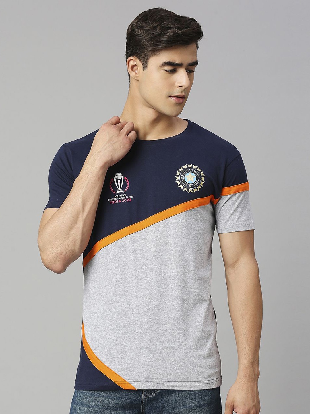 

FanCode ICC Test World Cup Men Colourblocked Bio Finish T-shirt, Navy blue