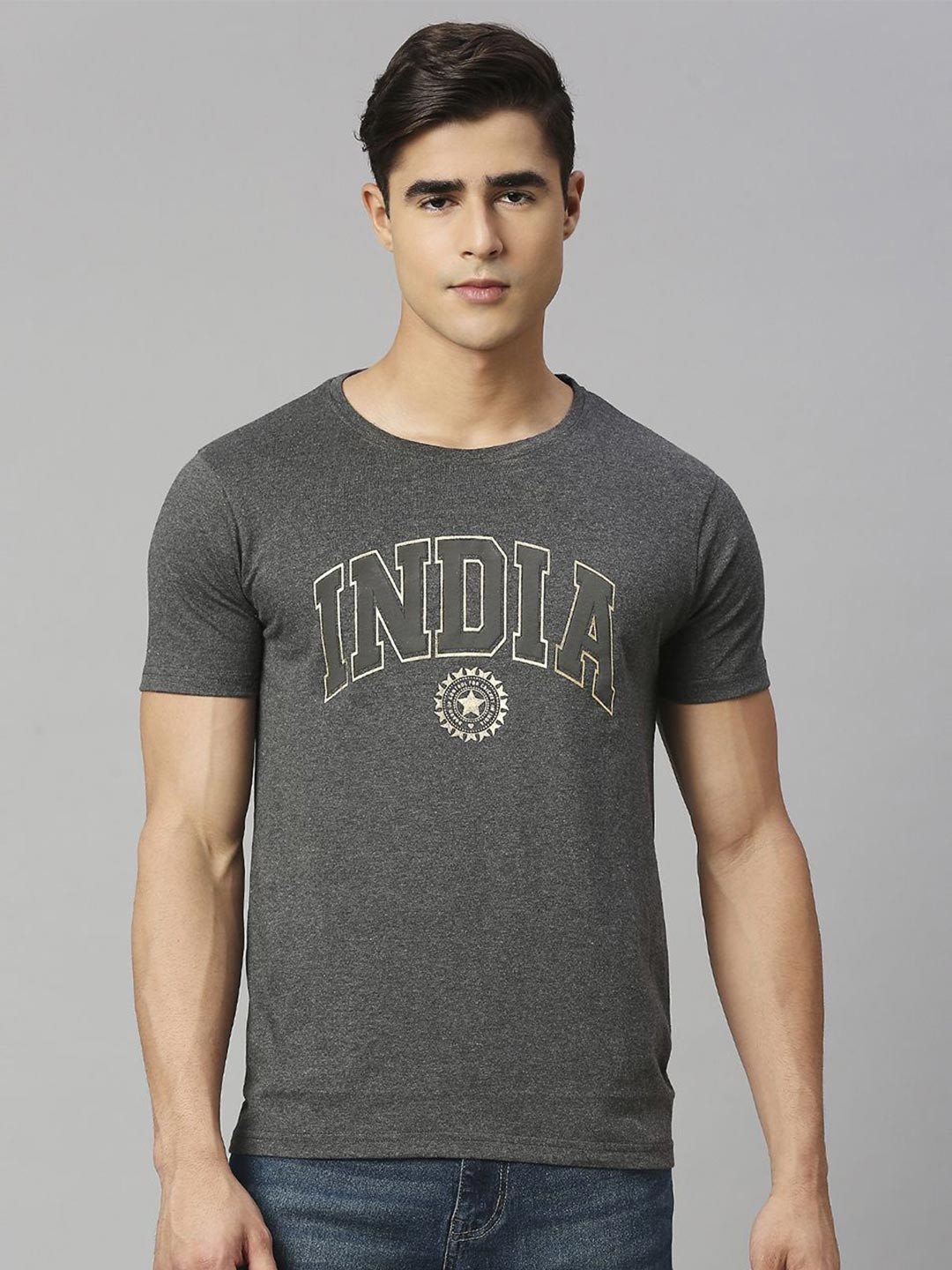 FanCode ICC Test World Cup Men Typography Printed Bio Finish T-shirt, Charcoal