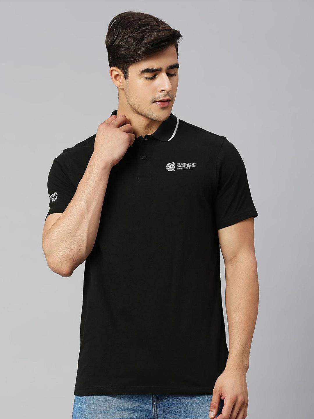 

FanCode ICC Test World Cup Men Bio Finish Polo Collar T-shirt, Black