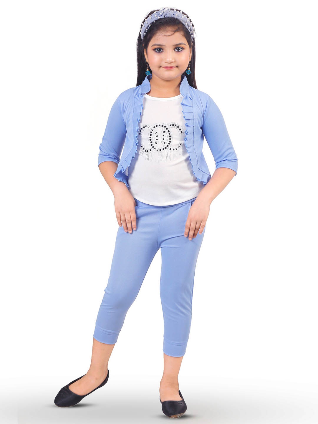 

BAESD Girls Printed T-Shirt And Shirt With Capris, Blue