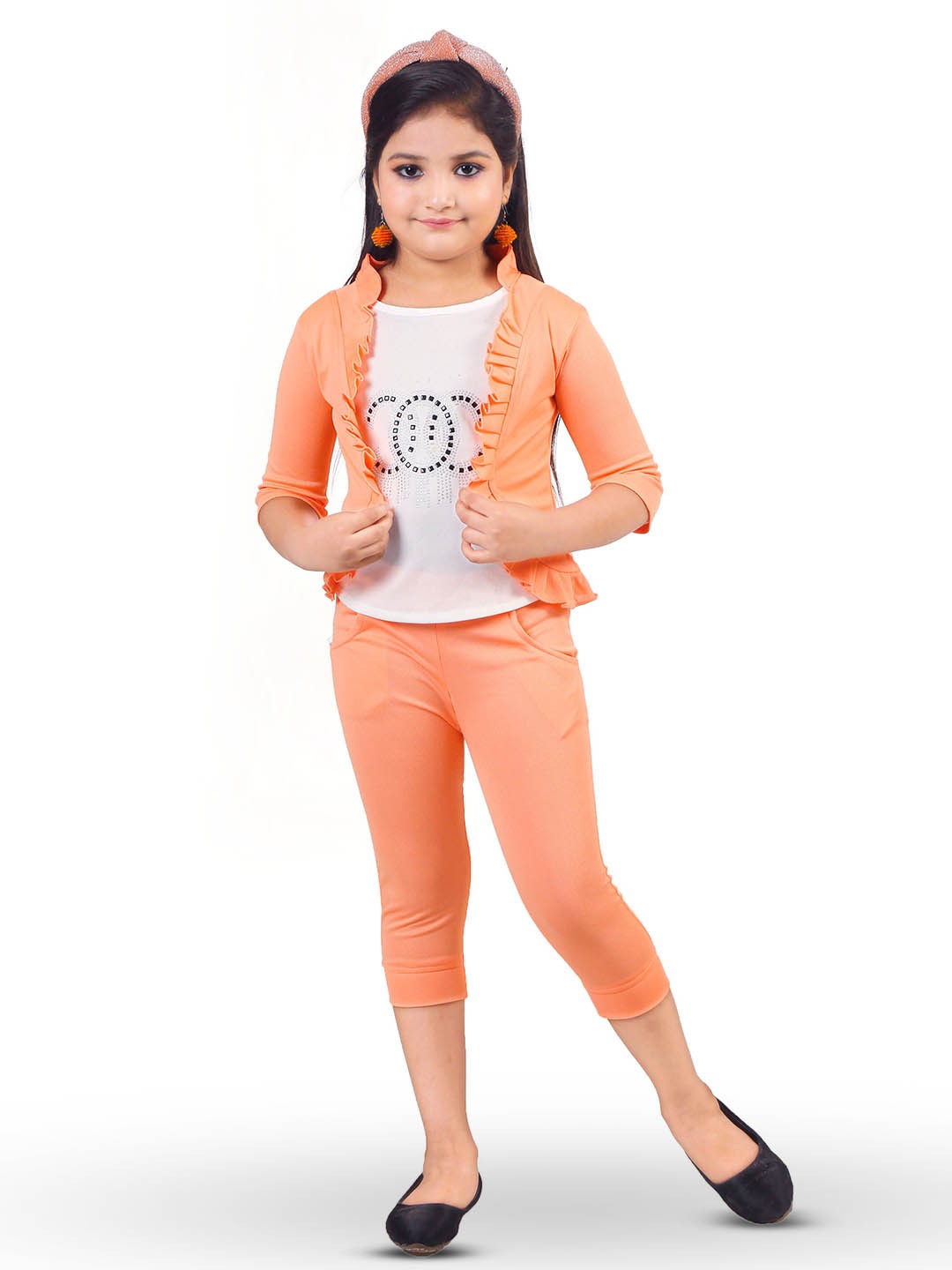 

BAESD Girls Printed T-Shirt And Shirt With Capris, Peach