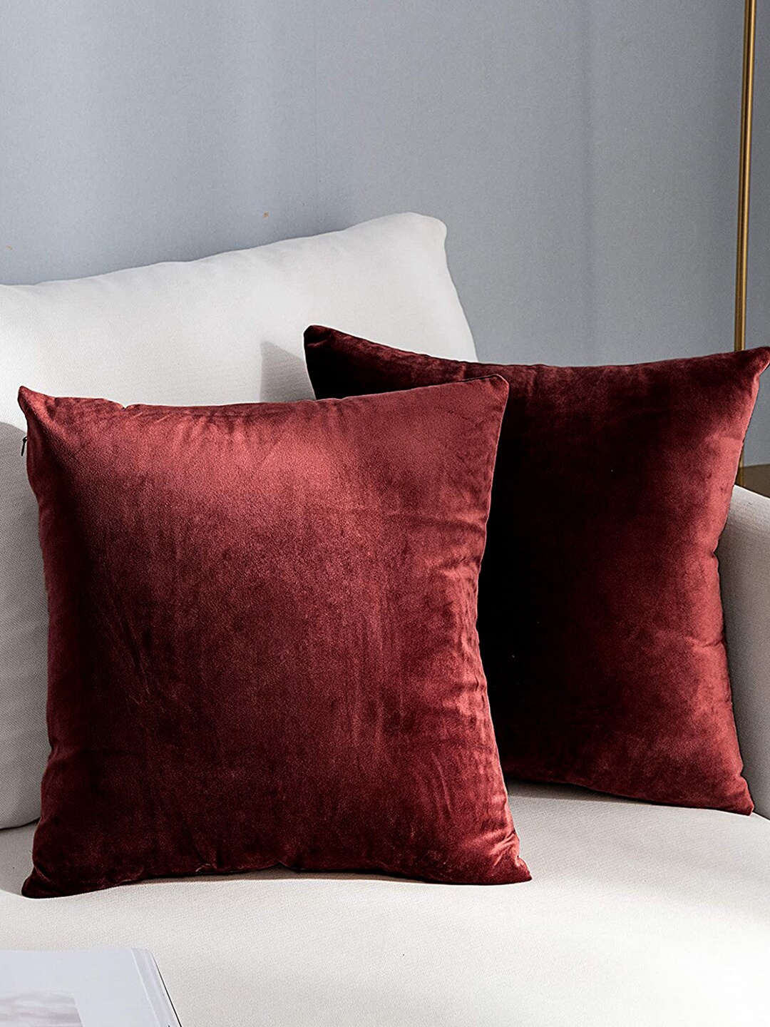 

AEROHAVEN Reversible Maroon 2 Pieces Velvet Square Cushion Covers