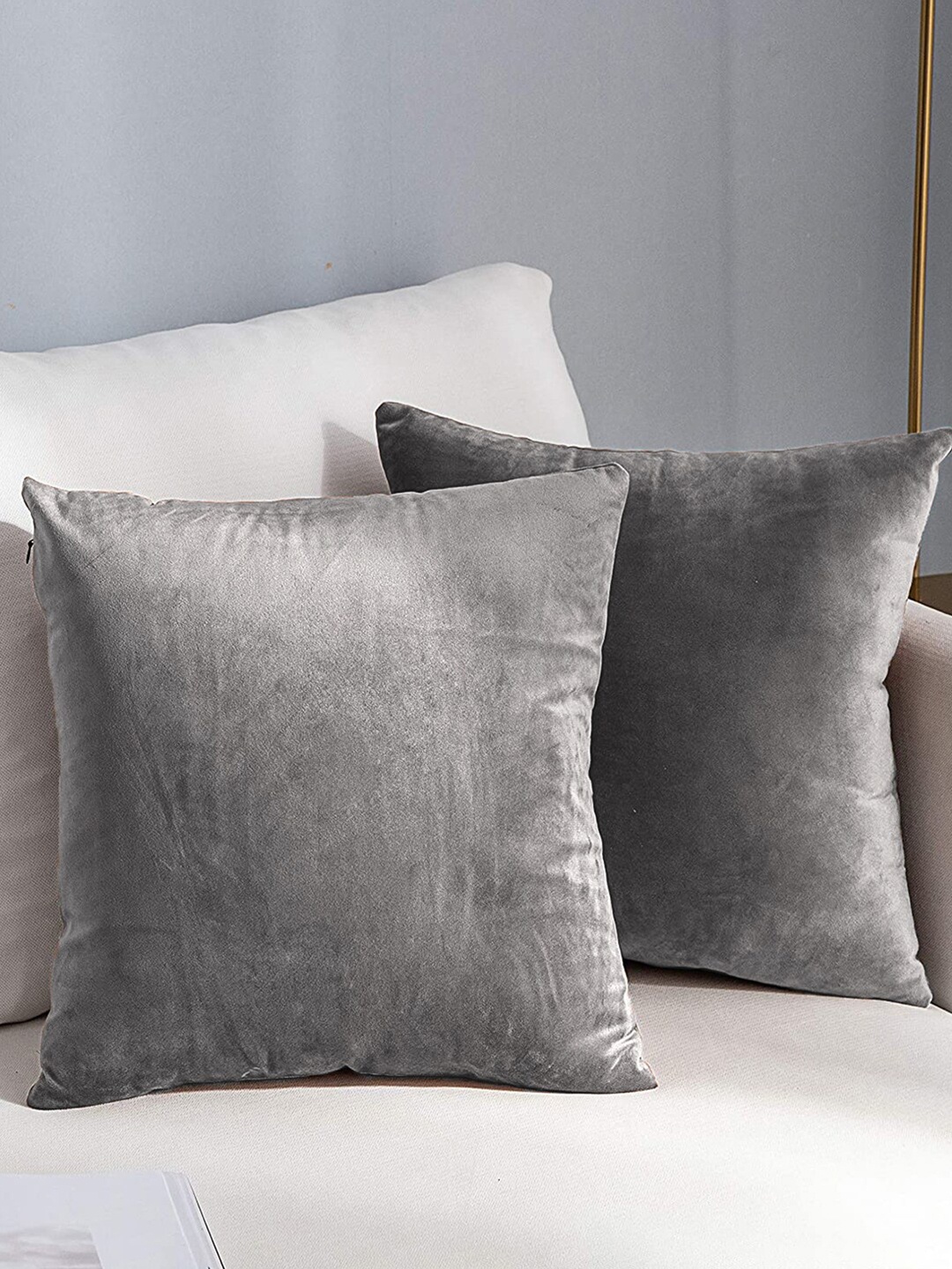 

AEROHAVEN Reversible Grey 2 Pieces Velvet Square Cushion Covers