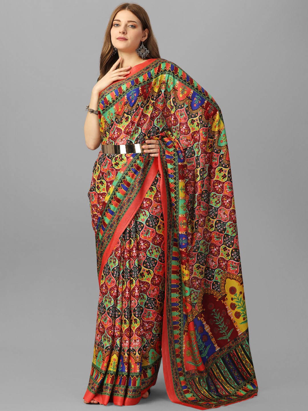 

GORGONE Ethnic Motifs Silk Blend Patola Saree, Pink