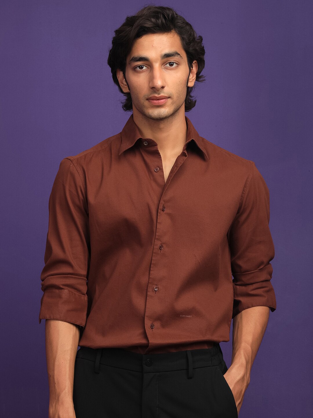 

RARE RABBIT Men Bicton Slim Fit Cotton Formal Shirt, Brown