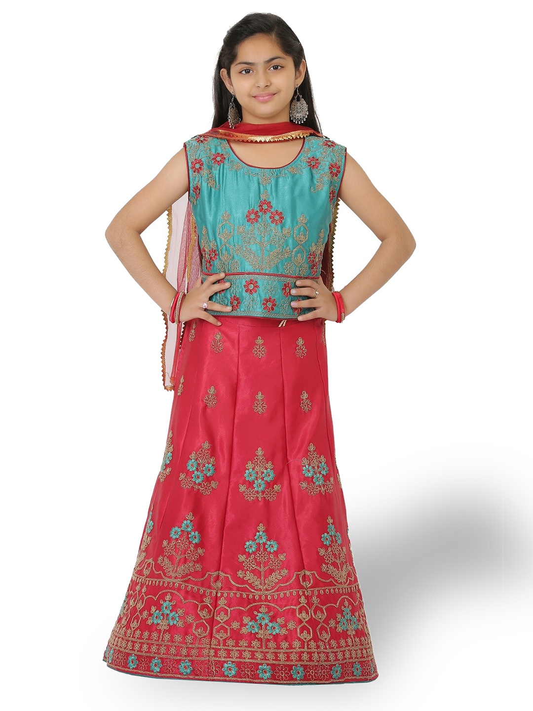 

SmartRAHO Girls Embellished Ready to Wear Lehenga & Blouse With Dupatta, Pink
