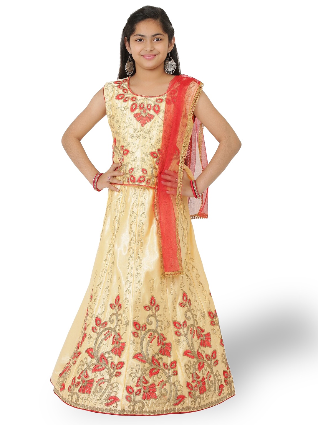 

SmartRAHO Girls Embroidered Ready to Wear Lehenga & Blouse With Dupatta, Cream