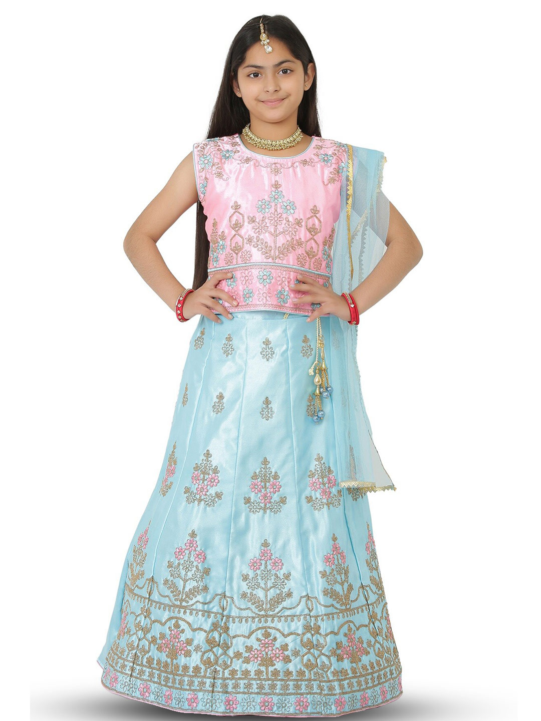 

SmartRAHO Girls Embroidered Ready to Wear Lehenga & Blouse With Dupatta, Blue