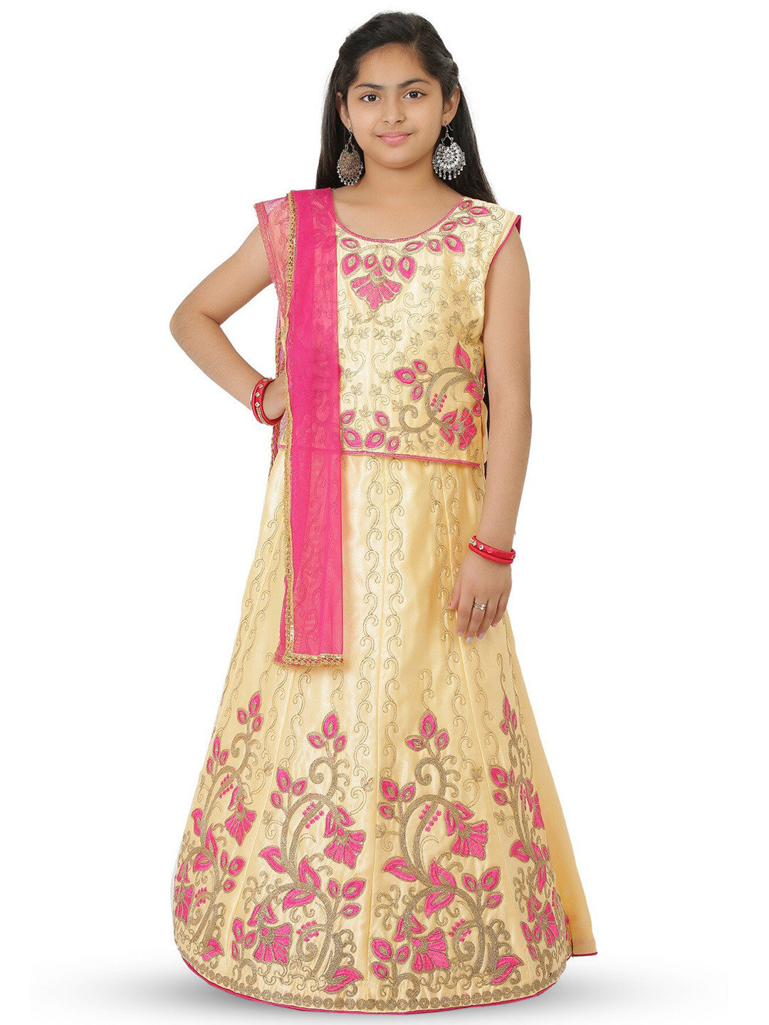 

SmartRAHO Girls Embroidered Ready to Wear Lehenga & Blouse With Dupatta, Coral