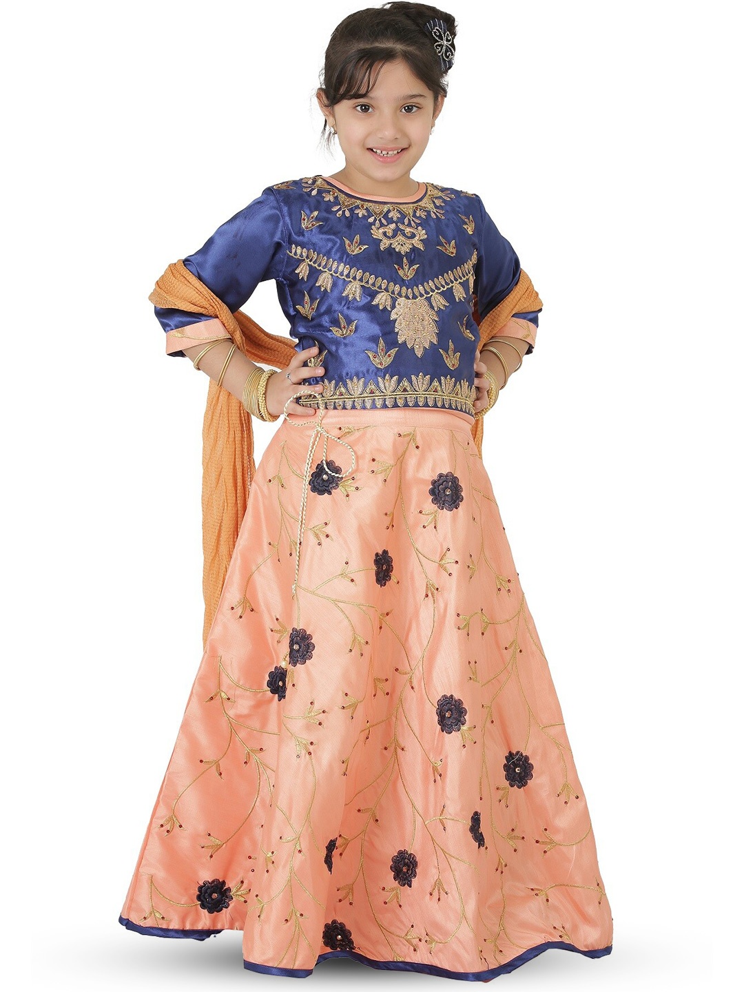 

SmartRAHO Girls Embellished Ready to Wear Lehenga & Blouse With Dupatta, Blue