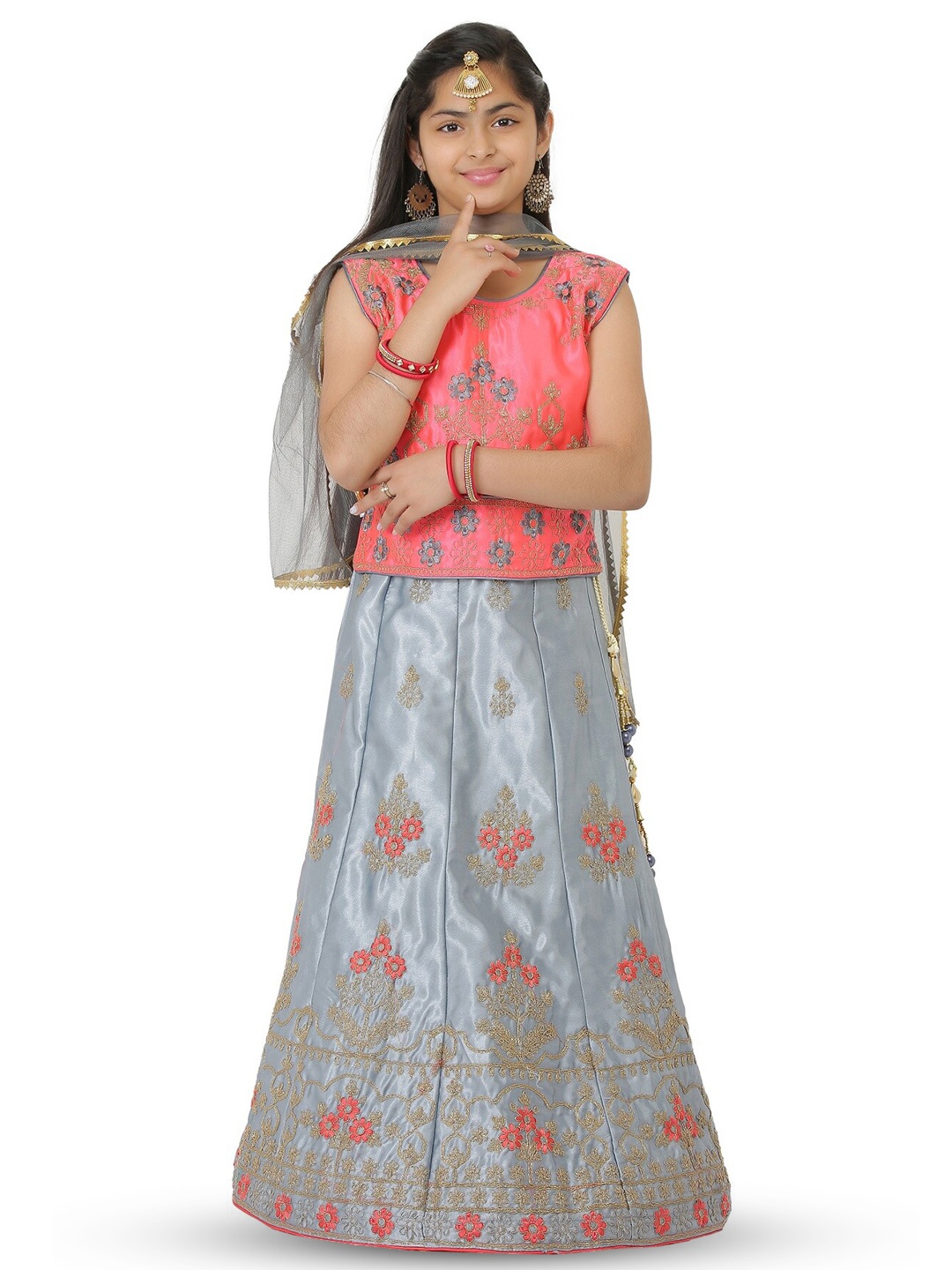 

SmartRAHO Girls Embroidered Thread Work Ready to Wear Lehenga & Blouse With Dupatta, Pink