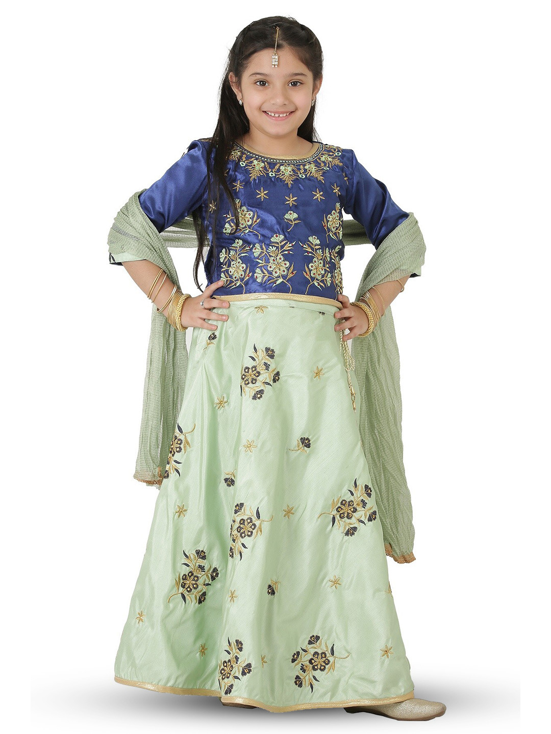 

SmartRAHO Girls Embroidered Thread Work Ready to Wear Lehenga & Blouse With Dupatta, Blue