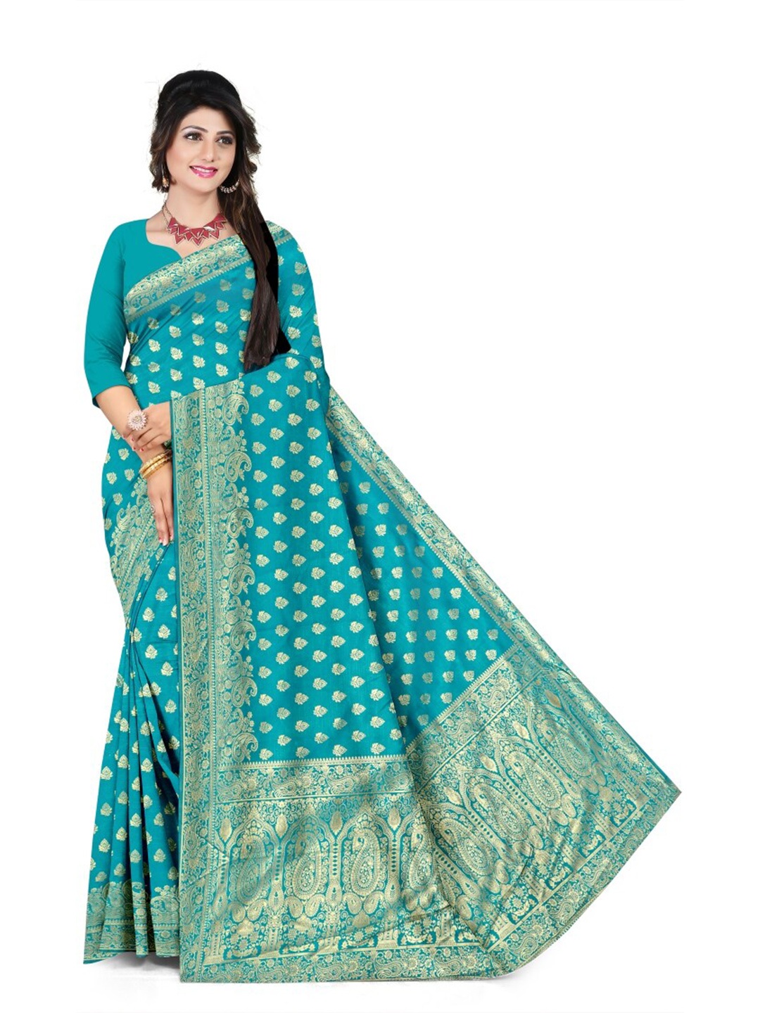 

APNISHA Ethnic Motifs Woven Design Zari Pure Silk Saree, Blue