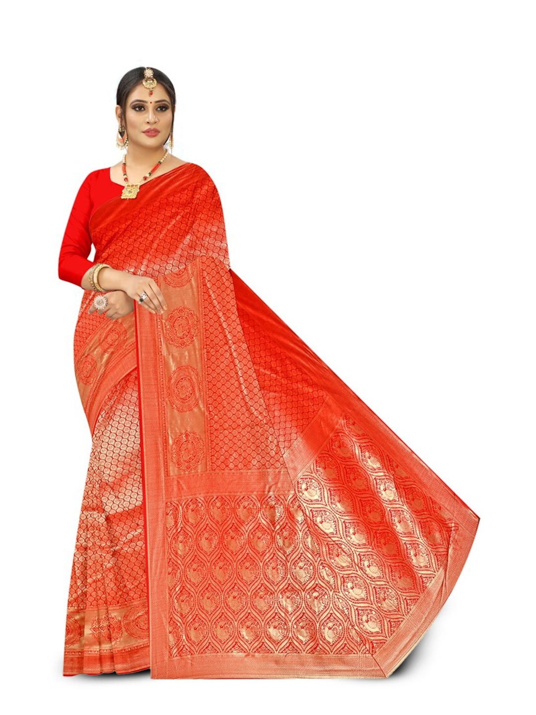 

APNISHA Ethnic Motifs Woven Design Zari Pure Silk Saree, Red