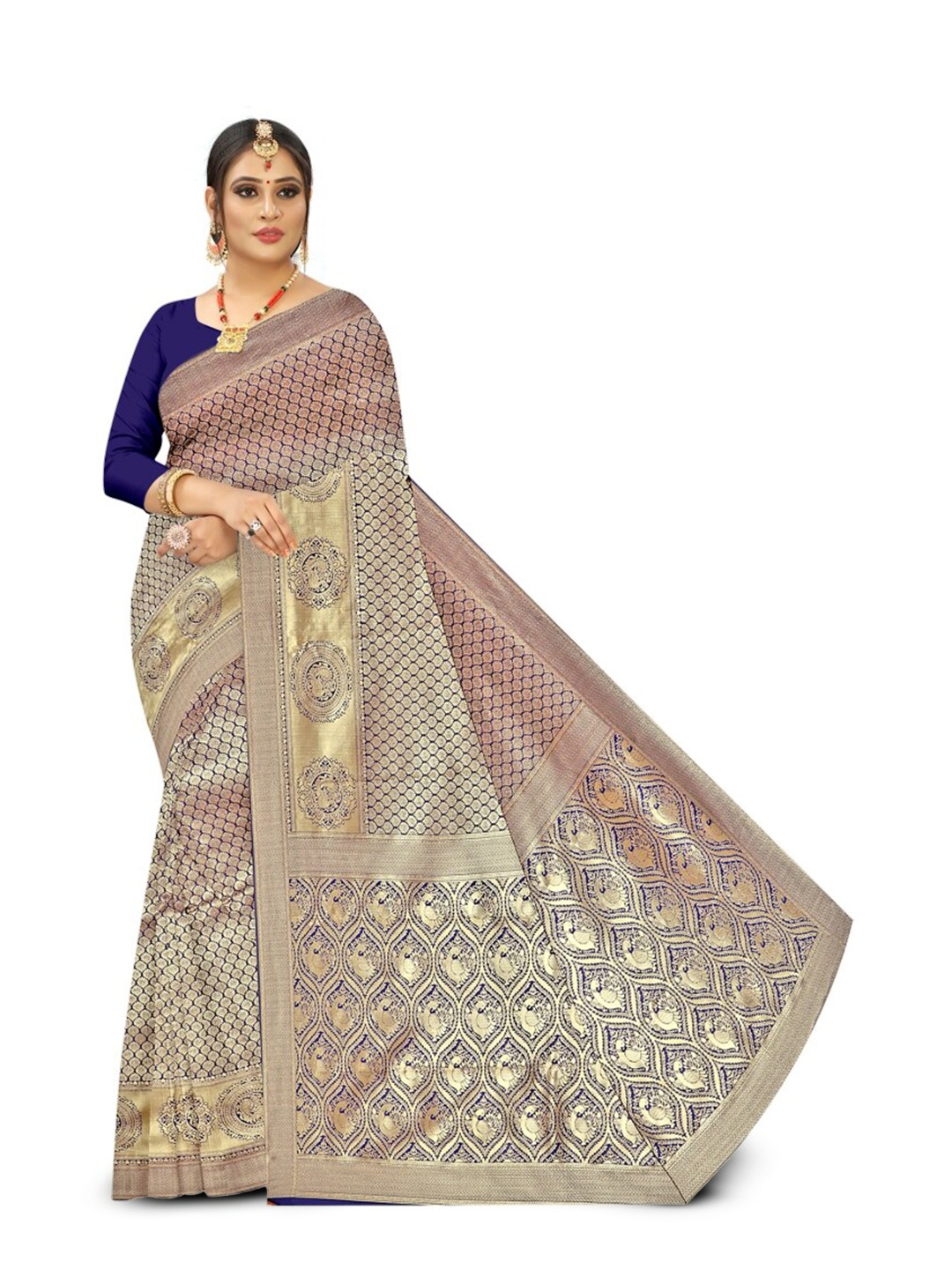 

APNISHA Ethnic Motifs Woven Design Zari Pure Silk Saree, Blue