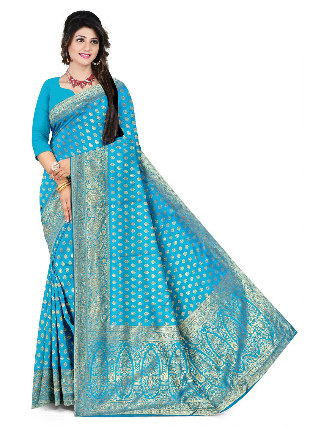 

APNISHA Ethnic Motifs Woven Design Zari Pure Silk Saree, Turquoise blue