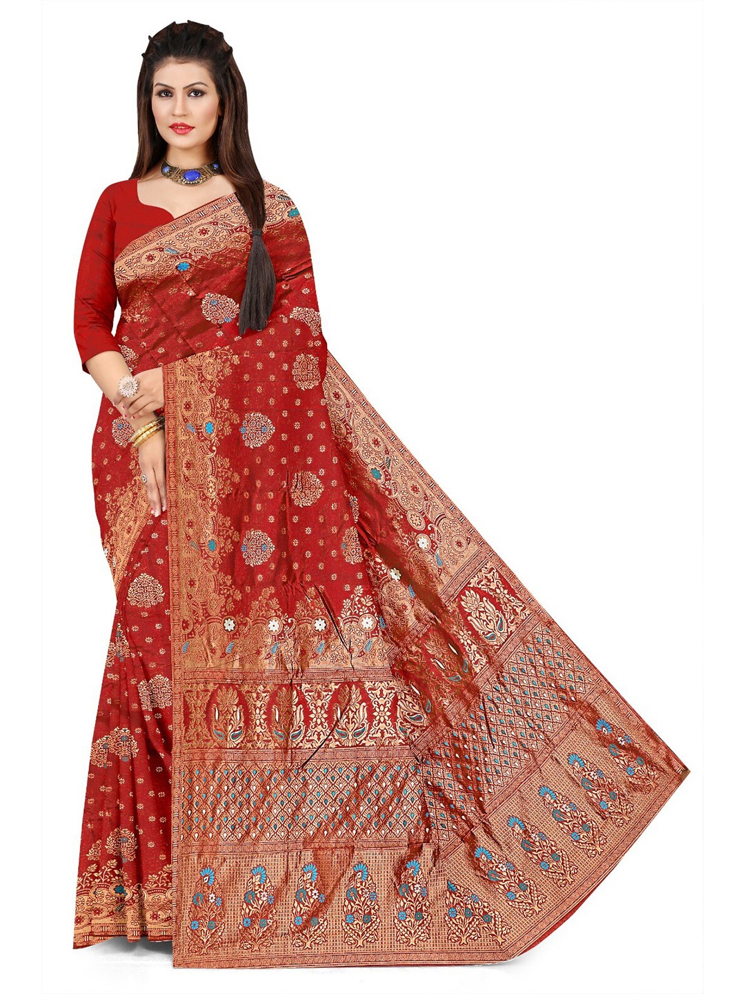 

APNISHA Ethnic Motifs Woven Design Zari Pure Silk Saree, Maroon