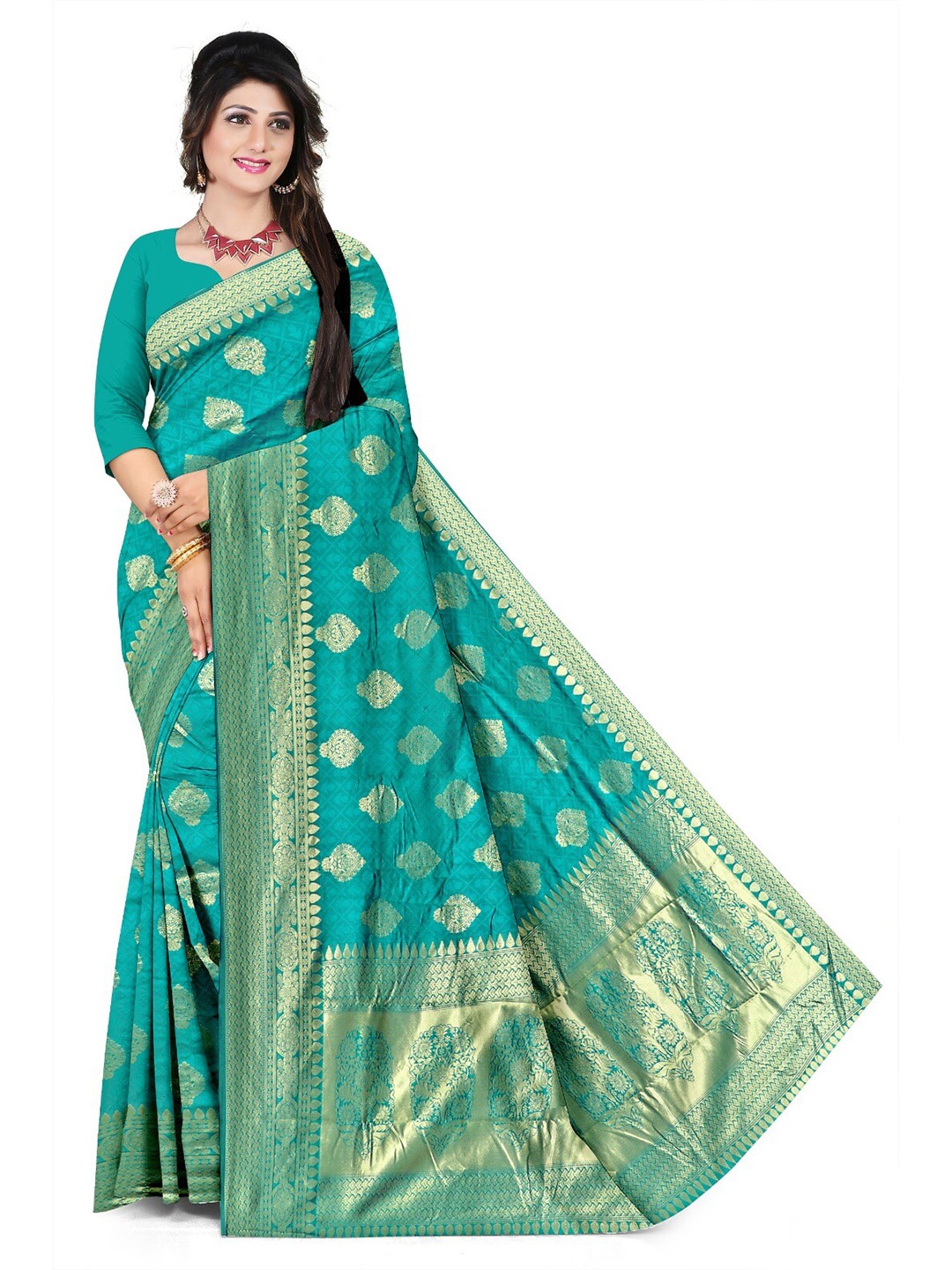 

APNISHA Ethnic Motifs Woven Design Pure Silk Saree, Green