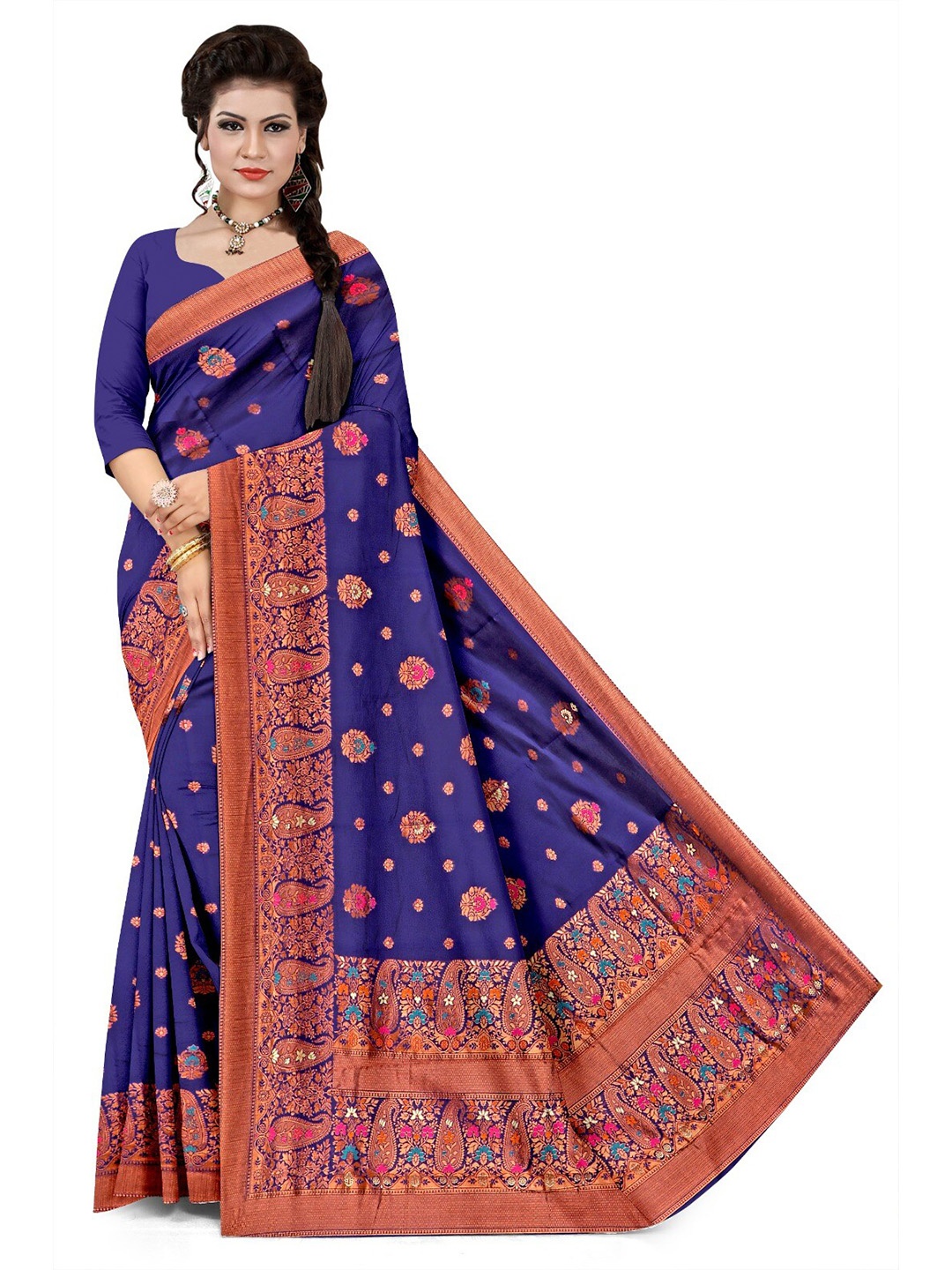 

APNISHA Ethnic Motifs Printed Pure Silk Saree, Blue