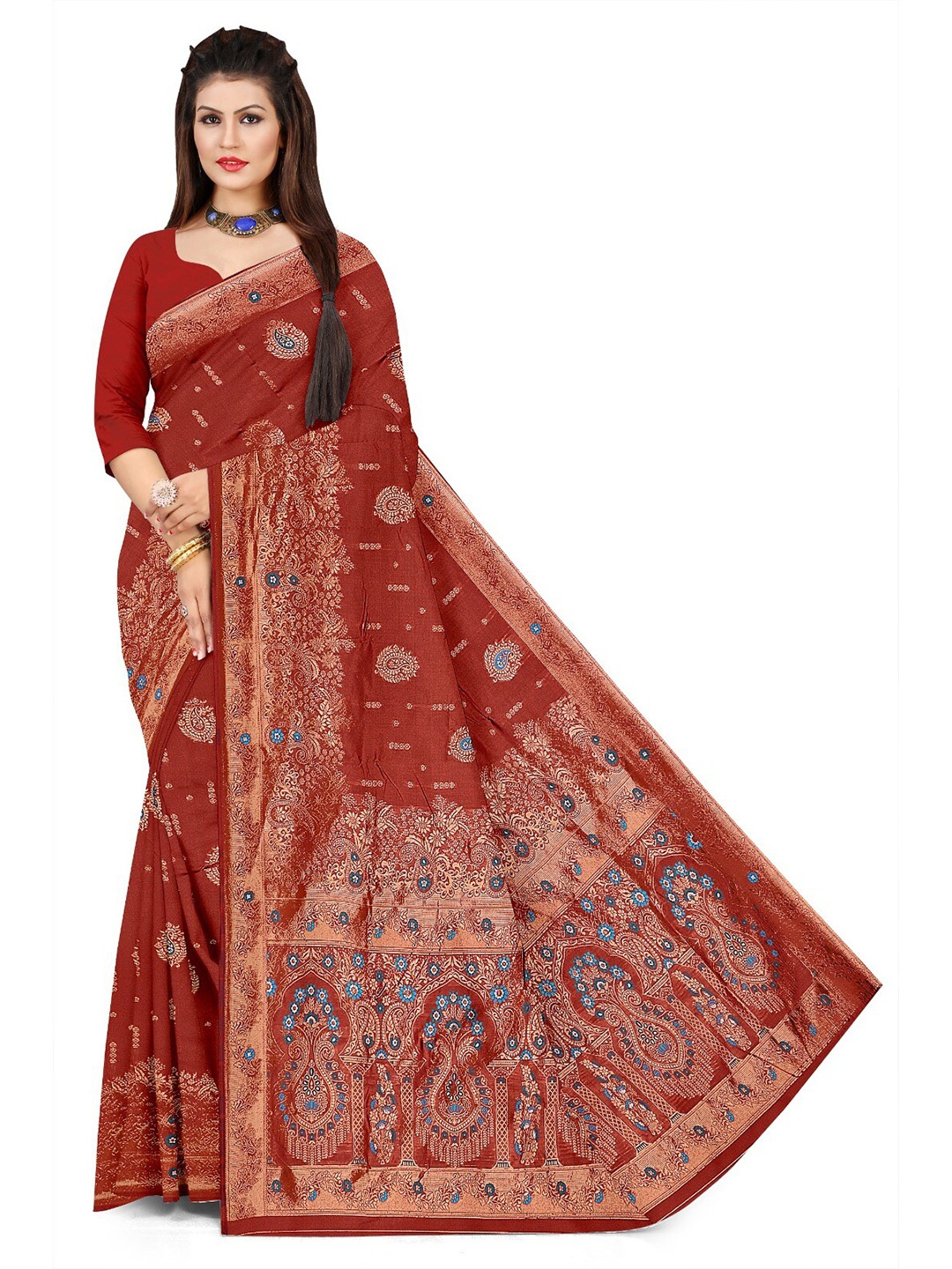 

APNISHA Ethnic Motifs Woven Design Zari Pure Silk Saree, Maroon