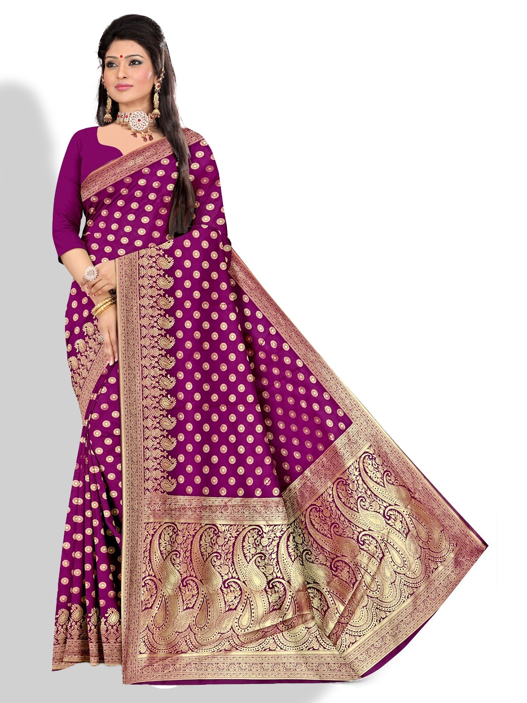 

APNISHA Ethnic Motifs Woven Design Zaridosi Pure Silk Saree, Purple