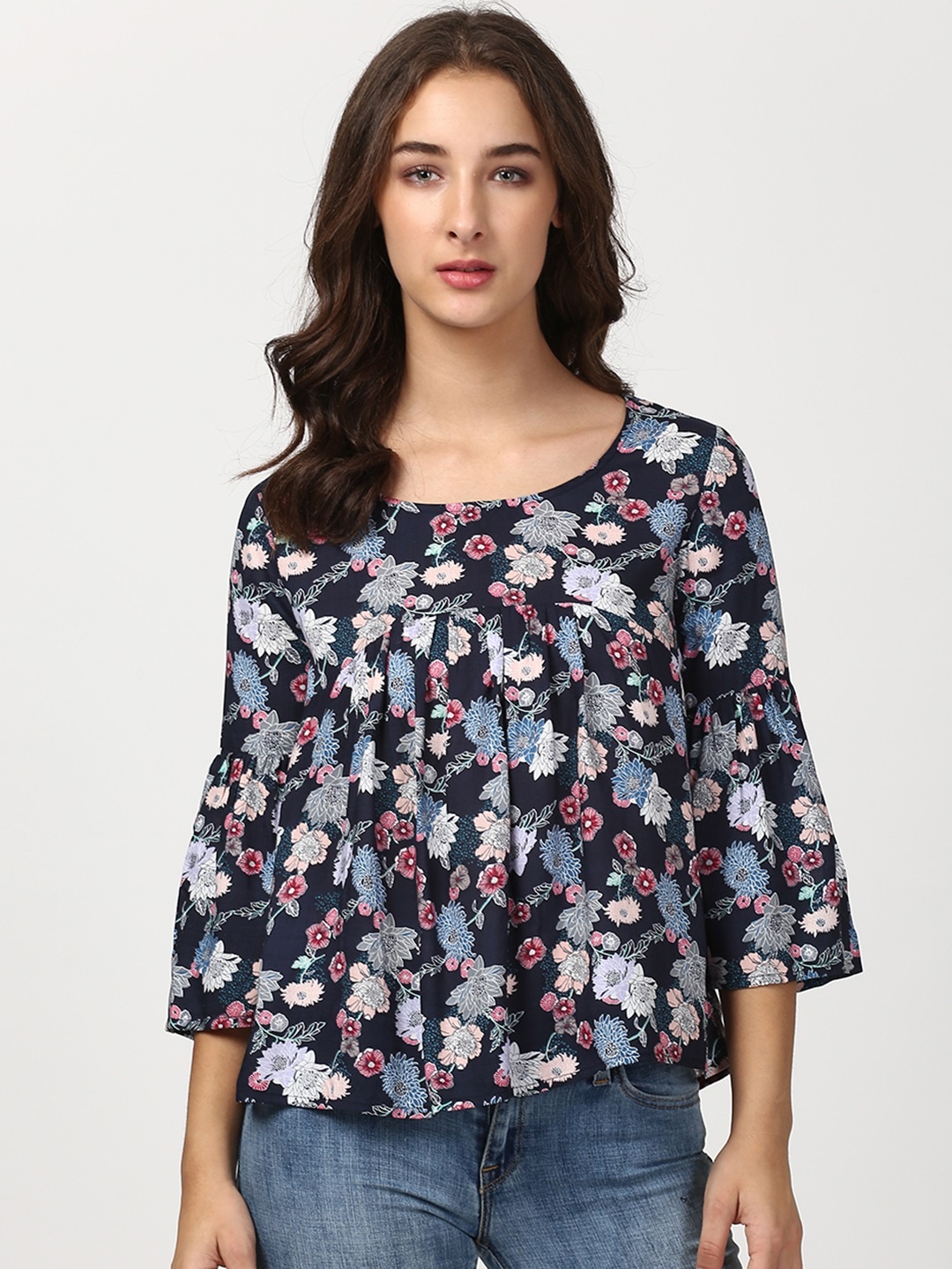 

Harpa Women Navy Blue Printed Top