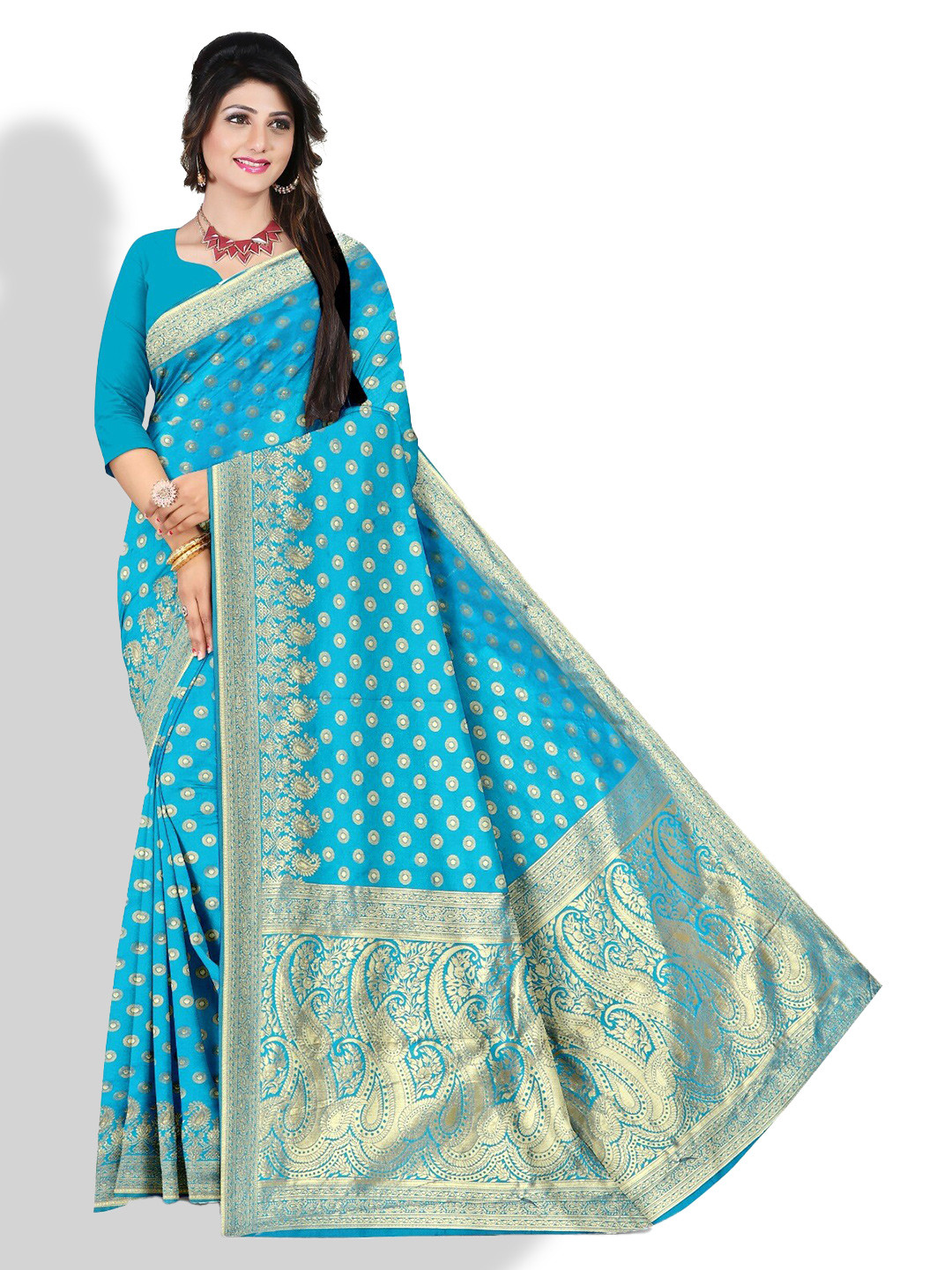 

APNISHA Ethnic Motifs Woven Design Zari Pure Silk Saree, Turquoise blue