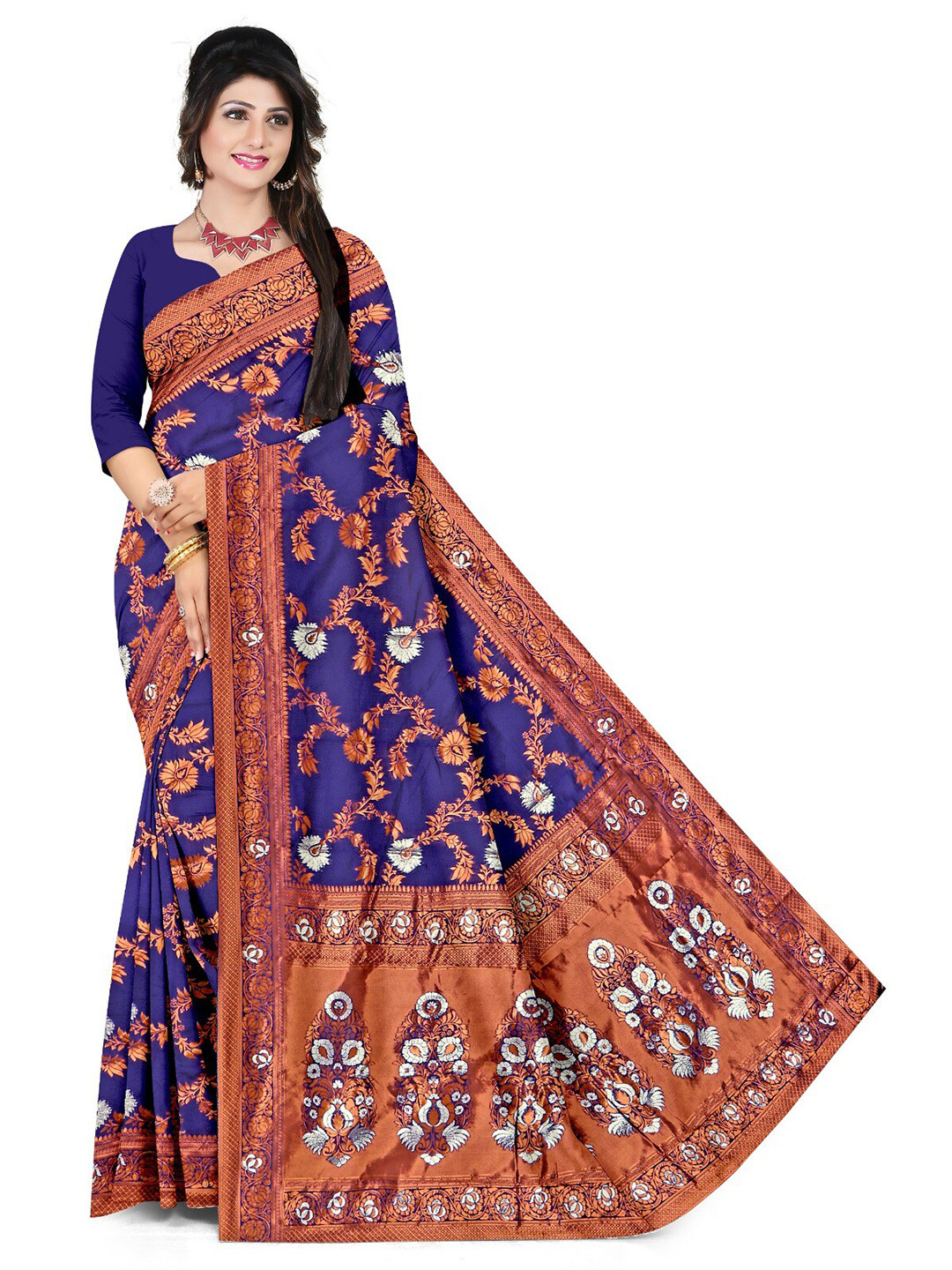 

APNISHA Ethnic Motifs Woven Design Zari Pure Silk Saree, Blue
