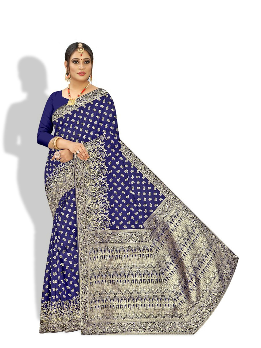 

APNISHA Ethnic Motifs Woven Design Zaridosi Pure Silk Saree, Blue
