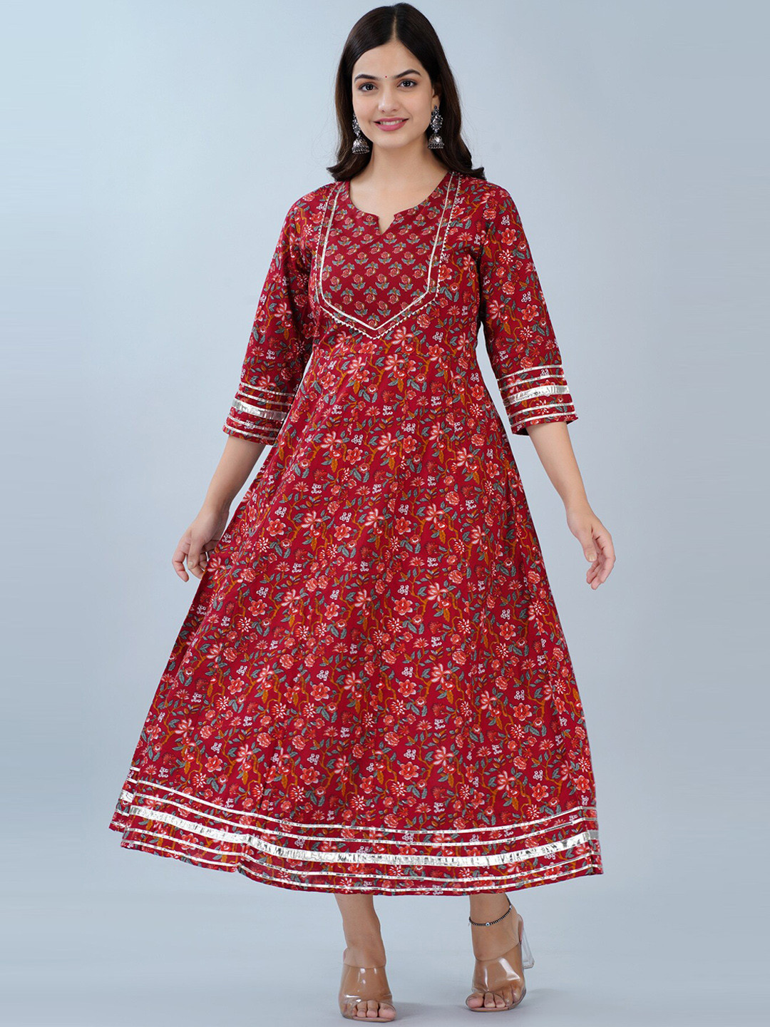 

SAABHI Floral Printed Fit & Flare Ethnic Dress, Red