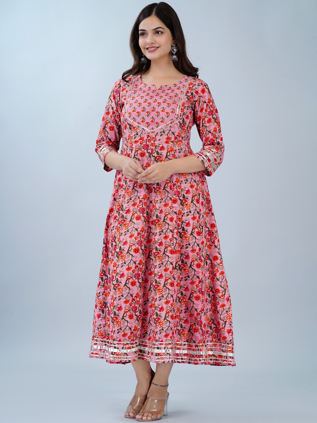 

SAABHI Floral Printed Fit & Flare Ethnic Dress, Peach