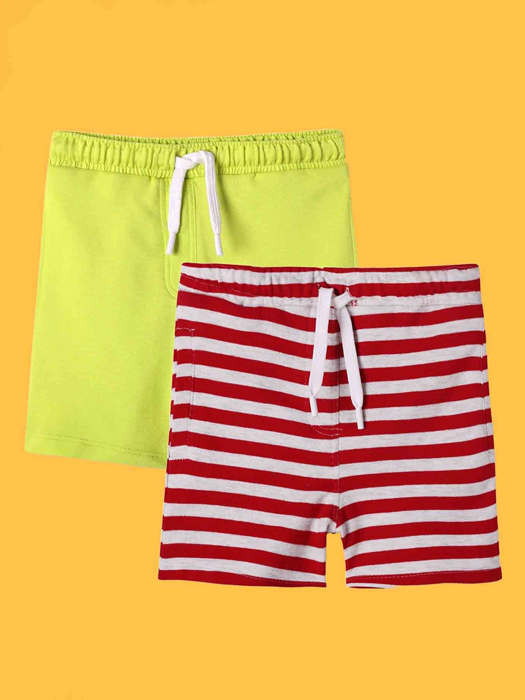 

Anthrilo Boys Pack Of 2 Horizontal Striped High-Rise Cotton Shorts, Red