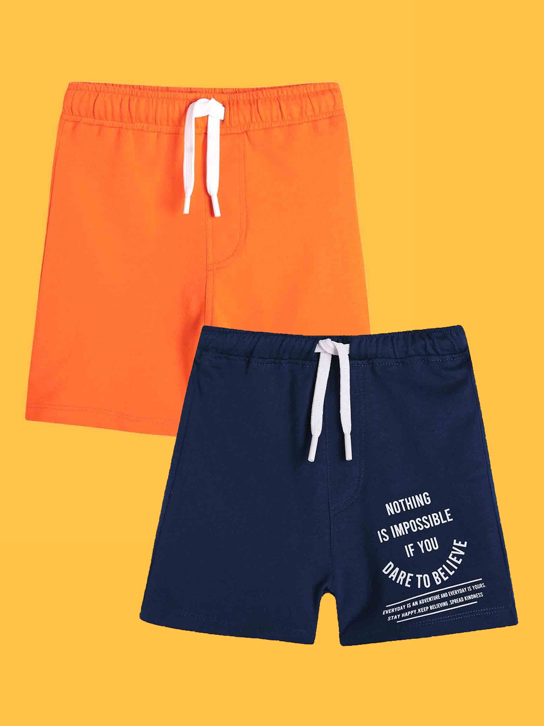 

Anthrilo Boys Pack Of 2 Typography Printed High-Rise Cotton Shorts, Navy blue