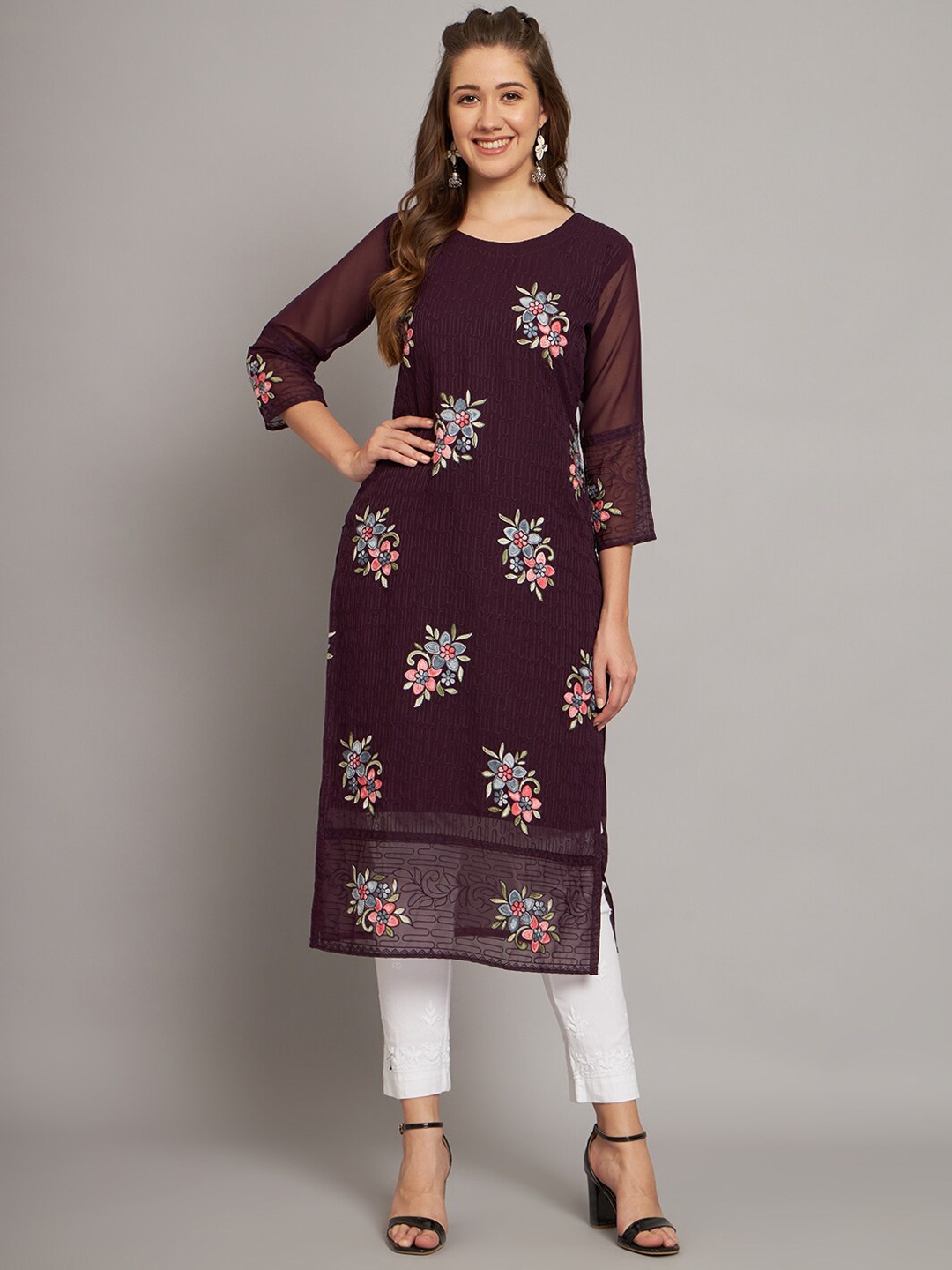 

VAIRAGEE Ethnic Motifs Printed Straight Kurta, Purple